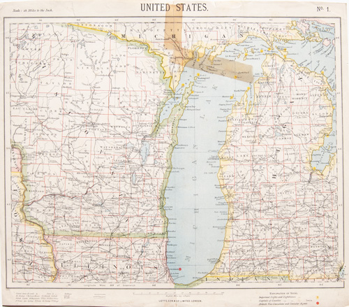 lake michigan area antique map 1884